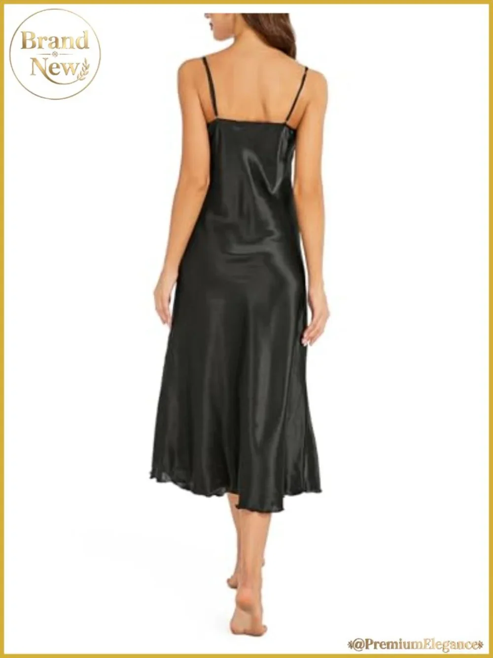 Women's Satin Nightgown Long Slip Dress Lace Trim Adjustable Spaghetti Strap